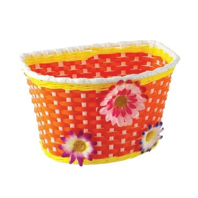 Košík predný plast, detský, oranžovo/žltý, motív kvitky